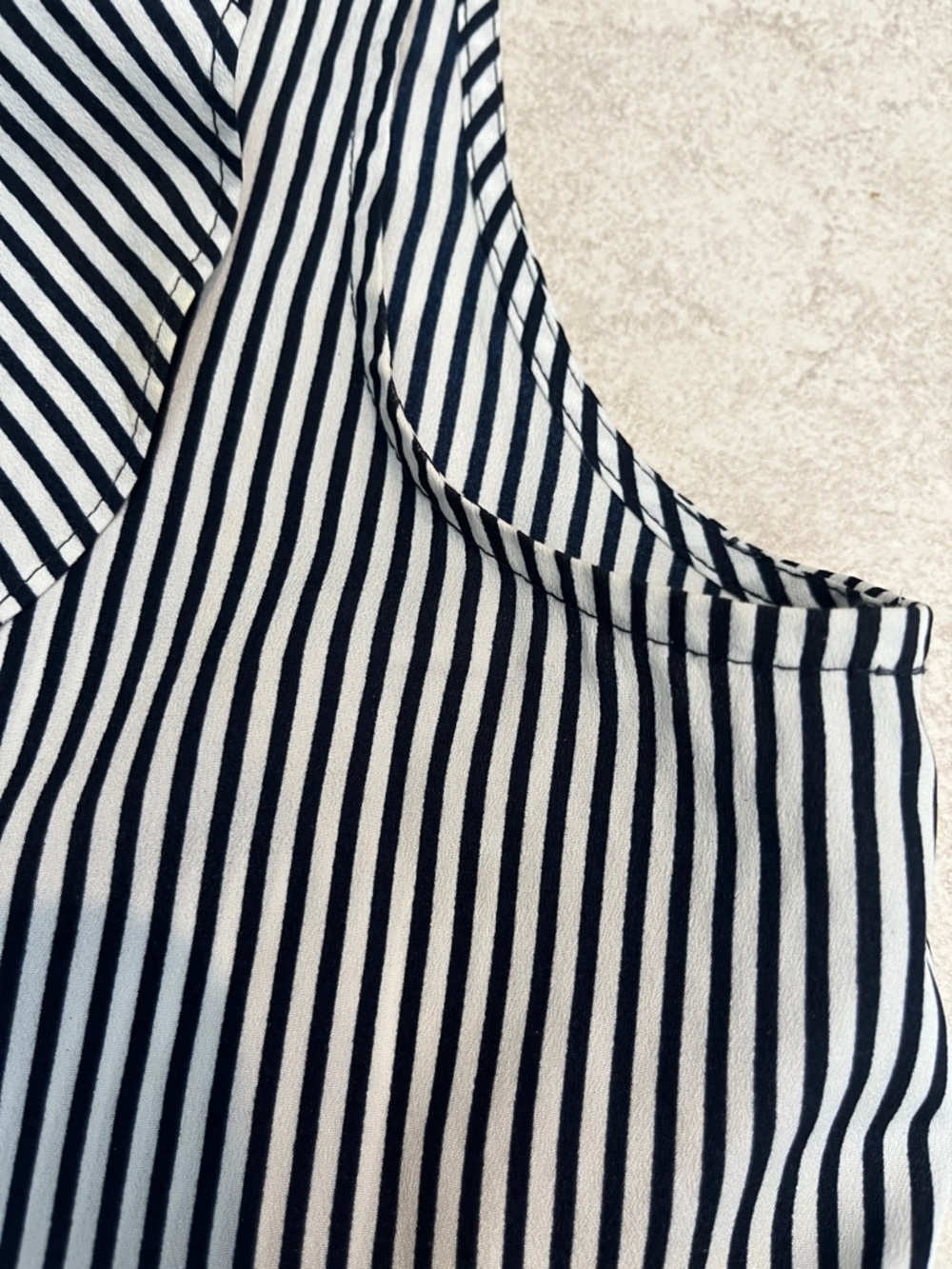 Karl Lagerfeld Black & White Vertical Stripe Ruffle Shell Blouse - Picture 5 of 7